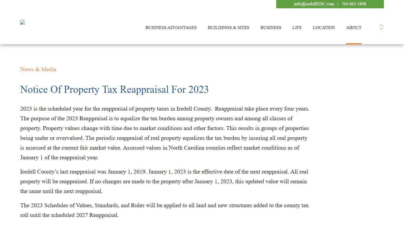 Notice of Property Tax Reappraisal for 2023 Iredell EDC