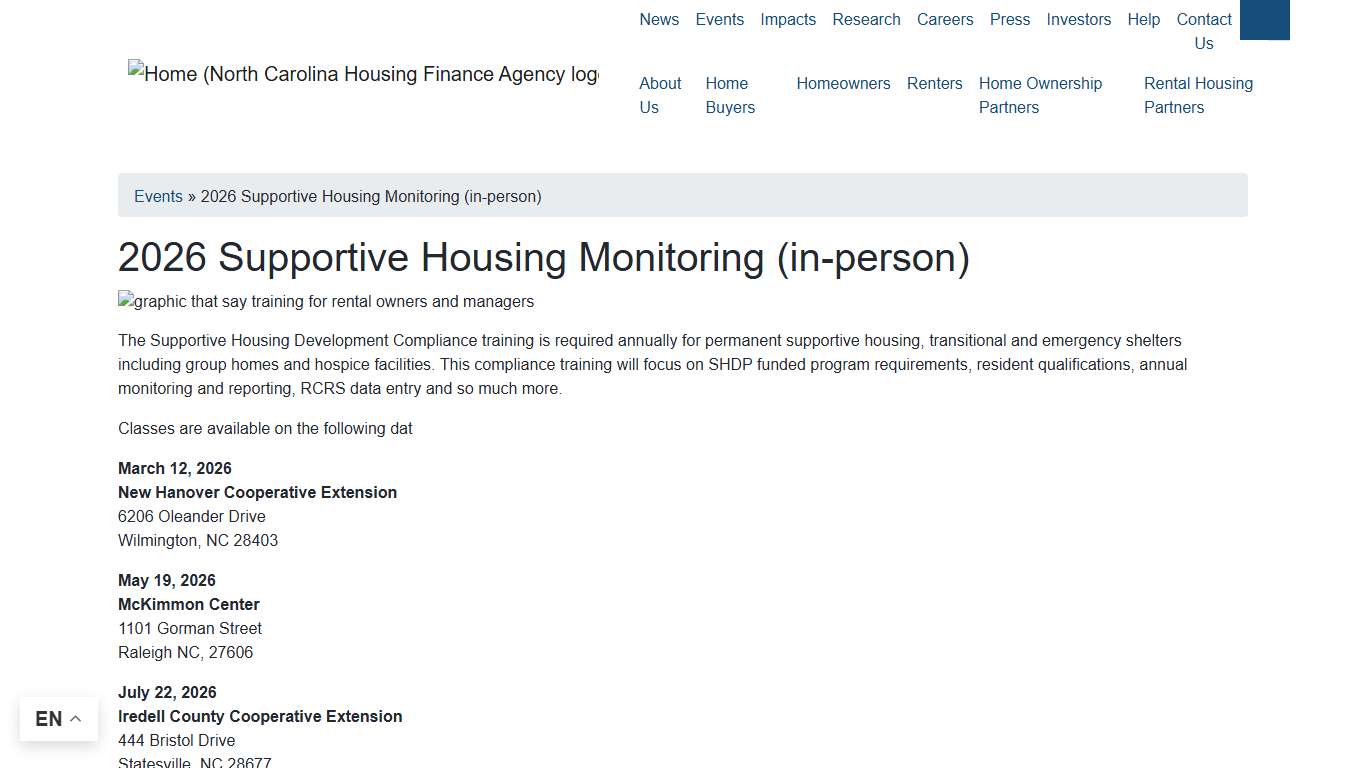 2026 Supportive Housing Monitoring (in-person) NCHFA