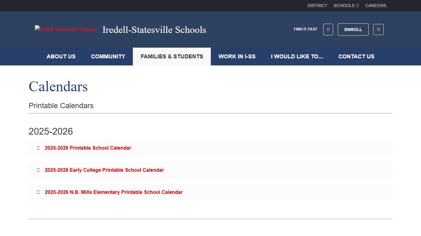 Calendar - Iredell-Statesville Schools