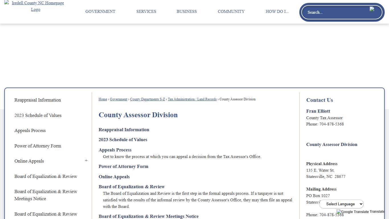 County Assessor Division Iredell County, NC